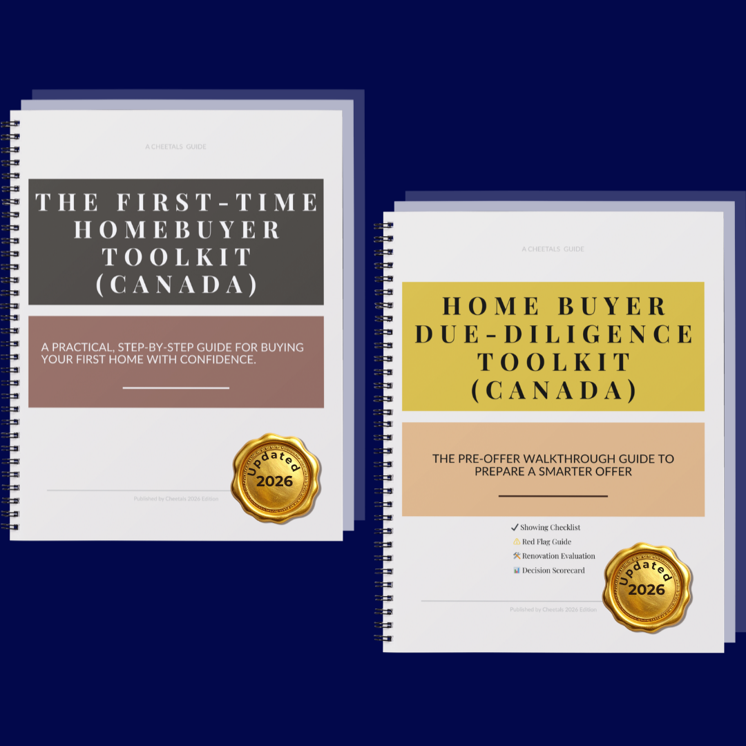 The Canadian Homebuyer Toolkit and the Home Buyer Due Diligence Toolkit cover side-by-side with gold 2026 update seals